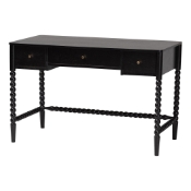 Baxton Studio Lucera Bobbin Writing Desk - 3-Drawer Home Office Desk with Spindle Frame, Black